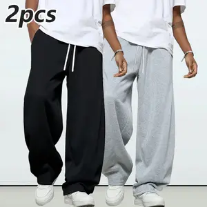 Men's Lightweight Soft Knit Joggers - Elastic Drawstring Waistband, Relaxed Straight-Leg Pants with Side Pockets, All-Season Comfortable Activewear or Casual Wear, Solid Color Design, Breathable Fit