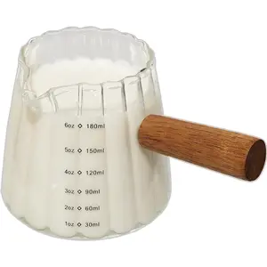 Cups with Wood Handle 6oz, Espresso Accessories, Milk Frothing Pitcher, Glass Measuring Cup, Shot Glass