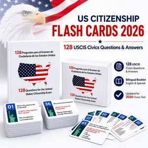 US Citizenship Flash Cards 2026 – 128 USCIS Civics Questions & Answers, Naturalization Test Prep Study Set, English & Spanish Bilingual Flash Cards with Study Booklet, Citizenship Interview Guide
