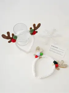 2-piece set of Christmas holiday hair accessories, deer antlers, animal ears design, fabric headband, fashionable party party hair accessories, suitable for holiday family, friends, girlfriends, gift giving