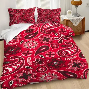2/3Pcs Vibrant Red and Multicolor Decorative Motif Duvet Cover Set, Intricate Paisley and Floral Pattern Bedding Set, Rich Detail and Traditional Style,Soft and Cozy Material for Ultimate Comfort, Includes 1 or 2 Pillowcase - No filling/Zipper Clos