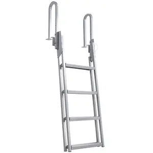 GARVEE Flip Up Dock Ladder 4/5 Steps, Anti-Corrosion 6063 Aluminum, Upgraded Nonslip Pedals, 350lbs Capacity, Adjustable Height, Suitable for Lake/Pool/Boarding/RV