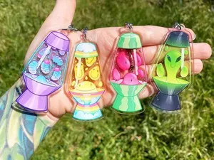 Lava Lamp Keychains, Acrylic Waterproof, Retro Nostalgia - Happy Face - Alien - Grubs - Watermelon Gift for Him, Boyfriend, Husband Gifts