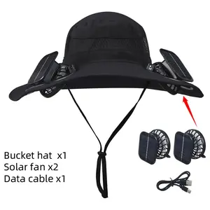 1 PCS Wide Brim Solar Fan Hat Outdoor Fishing Solar Fan Hats for Men Hat with 2 Fans Solar Power Solar & USB Charging