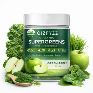 Organic Super Greens Gummies – 70+ Superfoods, 0g Sugar, 3g Fiber, Spirulina, Chlorella, Probiotics & Digestive Enzymes for Gut Health, Immune Support, Green Apple Flavor, 60 Gummies