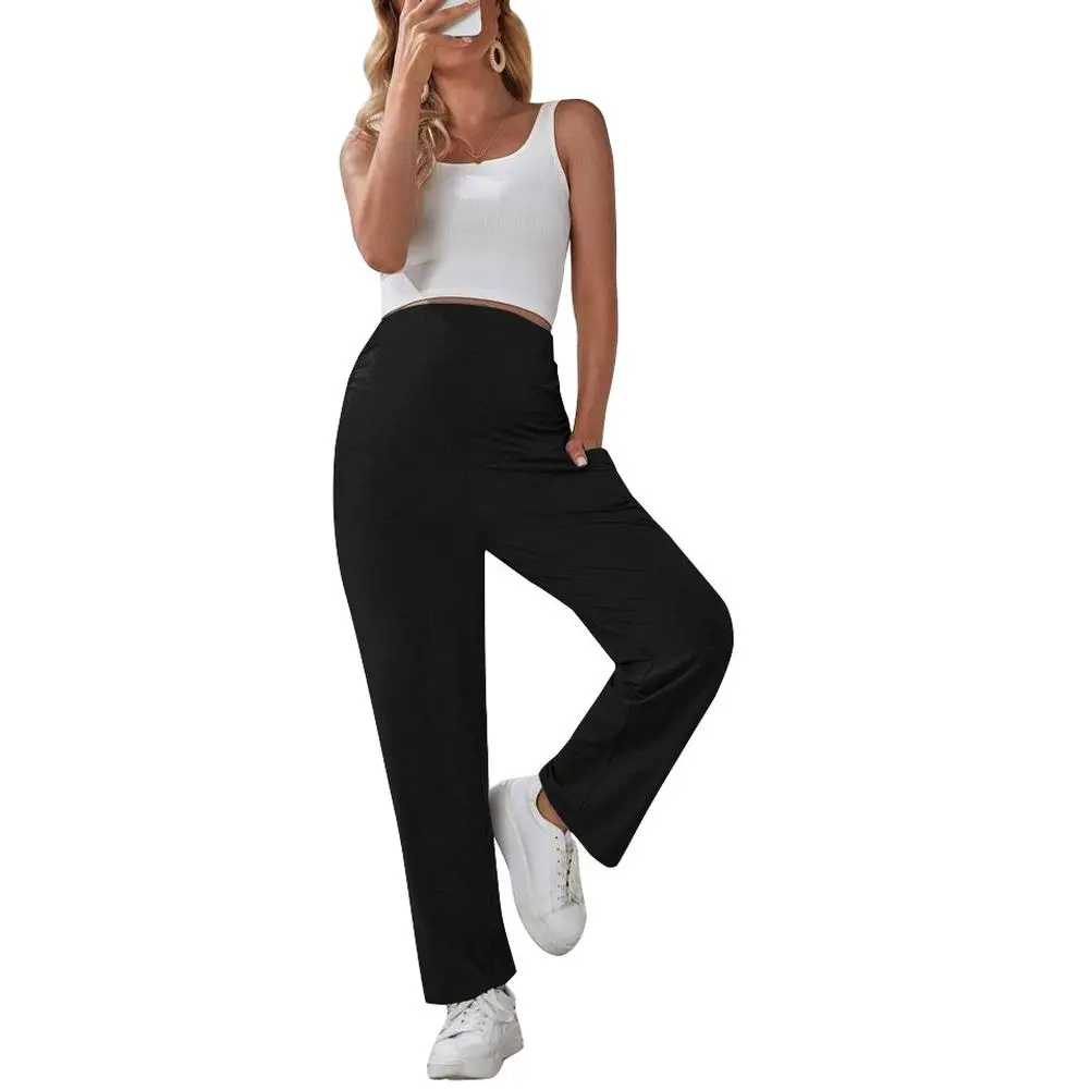 Yesfashion Women's Plus Size Maternity Straight Leg Pants - Belly Support, Trendy Oversized Casual Trousers, Comfortable Stretch, 95% Polyester 5% Spandex SoftMotion Bottoms, Maternity Pants