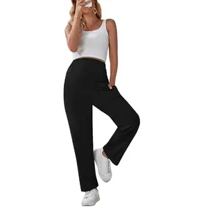 Plus Size Maternity Pants for Women – Straight Leg Pregnancy Trousers, Trendy Oversized Casual Belly Support Pants, Comfortable Stretch, 95% Polyester 5% Spandex