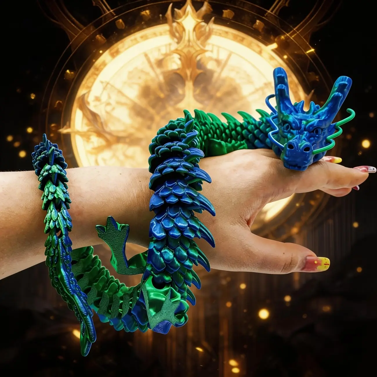 Star Track Coiled Dragon, 3D Printed Cool Chinese Dragon Statue, Vibrant Colorful Chinese Dragon Ornament, Full Body Articulated Dragon Decor for Room, Desktop & Living Room, Indoor & Outdoor Use, Perfect Gift
