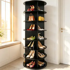 7 Tier Rotating Shoe Rack Tower, Spinning Shoe Display Lazy Susan, Revolving 360 Shoe Rack Storage Round Carousel, Vertical Handbag Rotate Shoes Closet Organization (7-Tier Black)