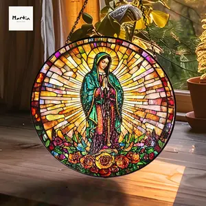 Our Lady of Guadalupe Faux Stained Glass Suncatcher, Virgin Mary Art with Roses, Religious Home Decor, Mother of God, Catholic Suncatcher