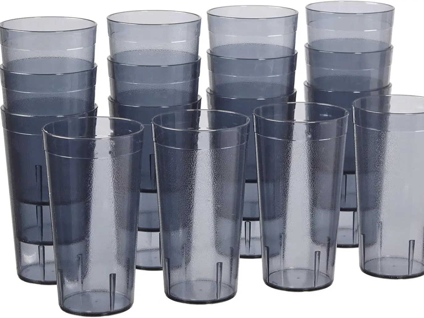 Cafe Plastic Reusable Gray Tumblers (Set of 16) 20-ounce Water Cups in Grey | Value Set of Restaurant Style Drinking Glasses, Stackable, BPA-free, Made in the USA | Top-rack Dishwasher Safe
