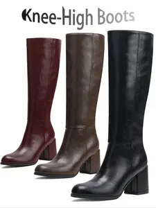 Women's Over-The-Knee Boots, Fashionable Side Zipper Slip-On Shoes, Long Booties for Life Party Banquet, Casual Round Toe All Seasons Winter Booties