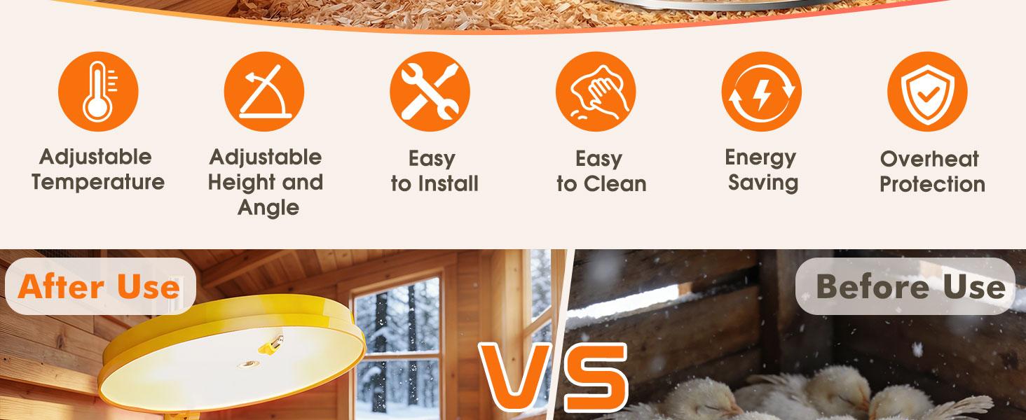 45W Adjustable Chick Brooder Heating Plate, Anti-Fire Energy-Saving Poultry Heater, Height & Angle Adjustable for Chicks Ducks Quail