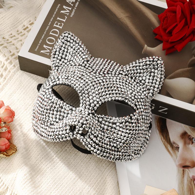 High-end Diamond-Studded Party Mask for Women: Sexy Catwoman Masquerade Rhinestones Mask for Cosplay, Carnival, and Stage Performances