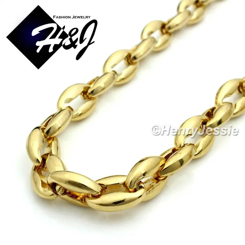 9"MEN Stainless Steel WIDE 12mm Gold Plated Puffed Mariner Link Chain Bracelet