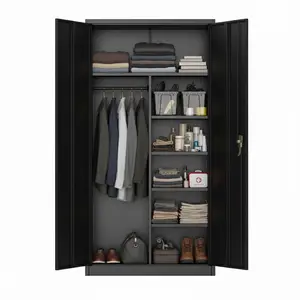 Industrial Steel Wardrobe Locker with Locking Doors, Heavy-Duty Storage Cabinet –Adjustable Shelves, Hanging Rod – Freestanding Closet for Garage, Office, Home, Gym – Durable Organization & Secure