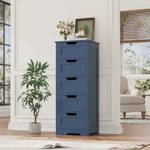 FOTOSOK Bathroom Cabinet, Bathroom Storage Cabinet with 5 Drawers, Wooden Storage Cabinets with Cut-Out Handles, 11.8” x 15.7” x 40.1” Bathrooms Floor Cabinets for Hallway/Living Room