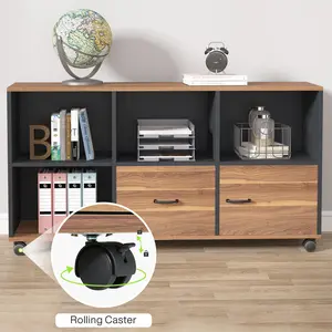 Tribesigns Executive Desk with 2 Drawers, Home Office 47-inch Mobile Wood Filing Cabinet Printer Stand, Walnut