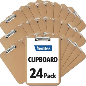 24 Pack Bulk Clipboards 8.5x11 Standard Letter Size Hardboard Wooden Clipboard for Office Classroom Supplies