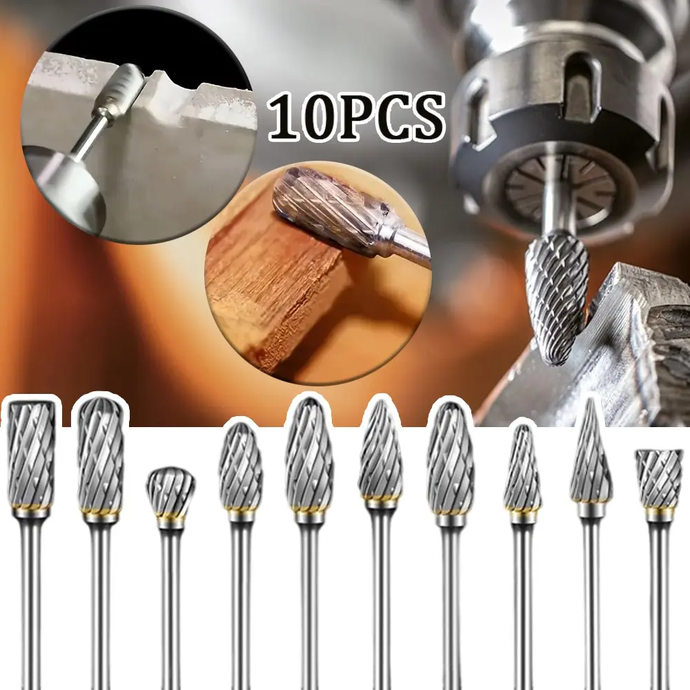 10pcs Carbide Burr Bits with 1/8" Shank Fit, Multi-Purpose Automotive Motorcycle Repair Tool Kit for Metal Grinding, Cutting, Wood Engraving, Deburring, Stone, Compatible with Dremel Milwaukee Grinders,sohochic