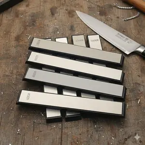 Professional Diamond Sharpening Stone for Kitchen Knives: Multi-Grit Portable Sharpener System with Anti-Slip Handle. Quickly Restore Blades of Knives, Scissors, Axes & Tools. Durable Diamond-Coated Replaceable Stones for Home & Commercial Use.