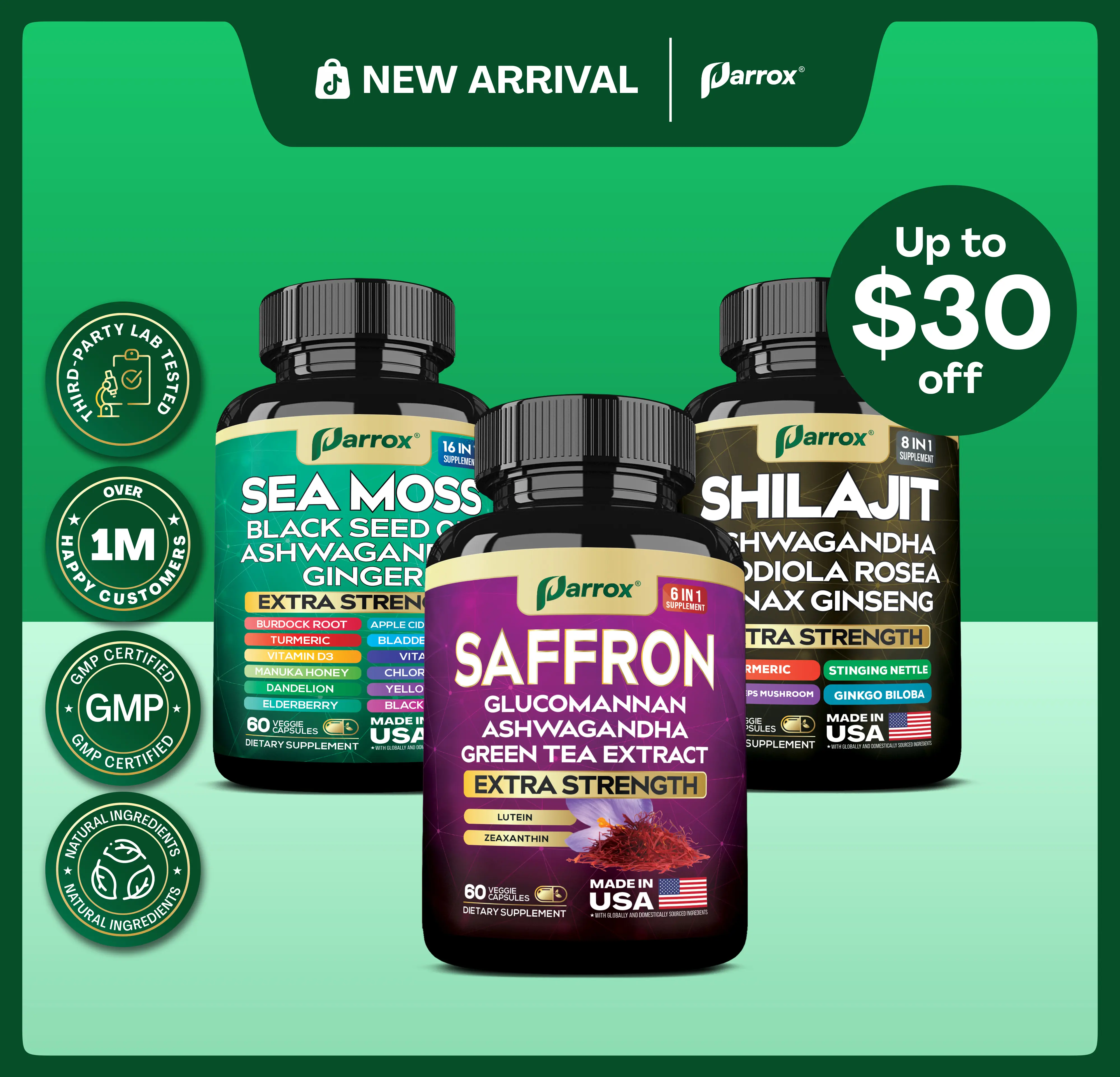PARROX Internal Wellness Trio - Sea Moss, Shilajit, & Saffron All-in-One Supplement with Extra Strength Ingredients - MADE IN USA