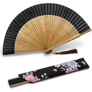 Hand Fan for Women Foldable - Portable Folding  Chinese Fan - for Hot Flashes, Summer Cooling, Festivals, Church, Dancing ( Black)