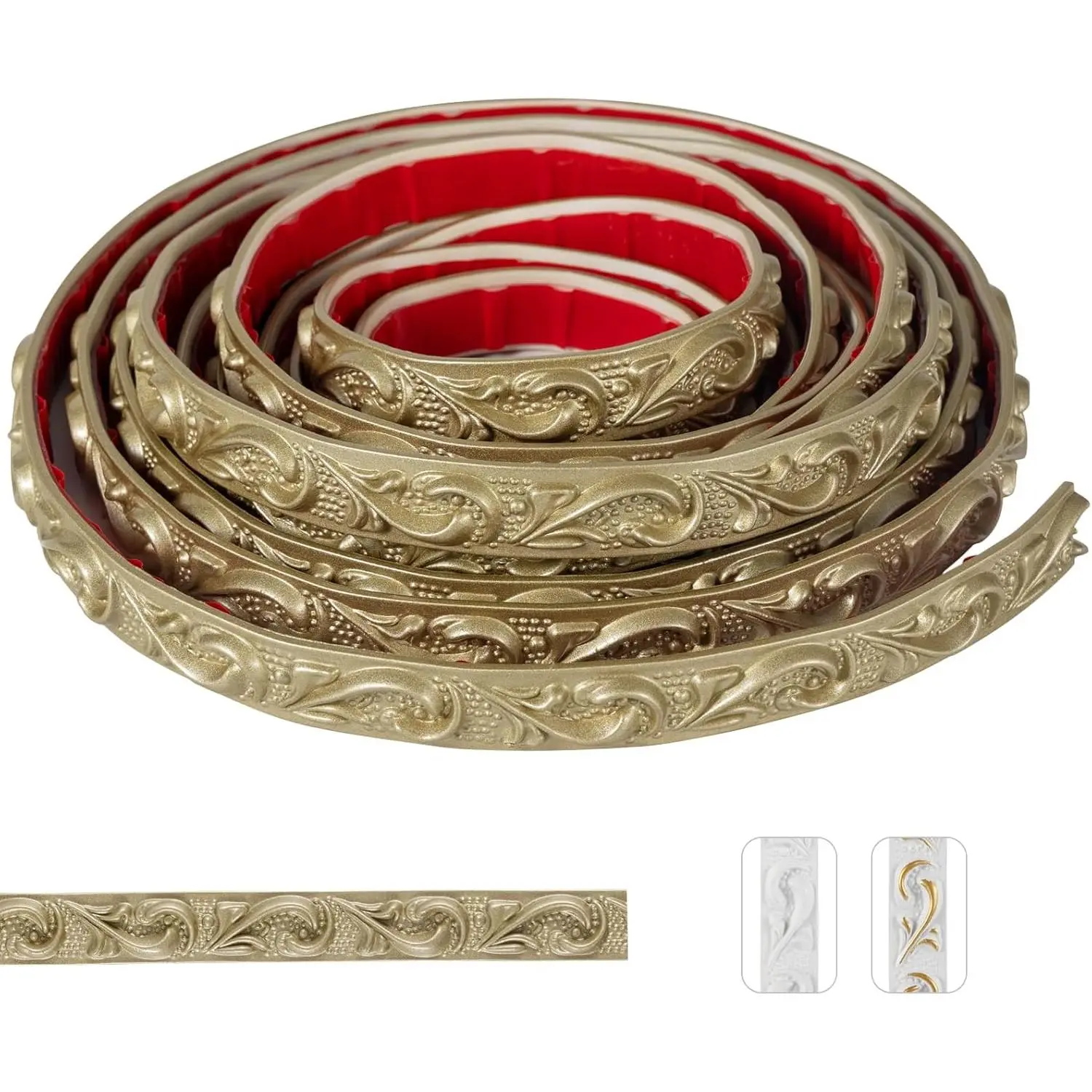 0.8" x16.4FT Champagne  Crown Molding Trim - Peel and Stick  Floral Wall Trim for Mirror Frames, Furniture & Ceiling Decor (Self-Adhesive PVC)