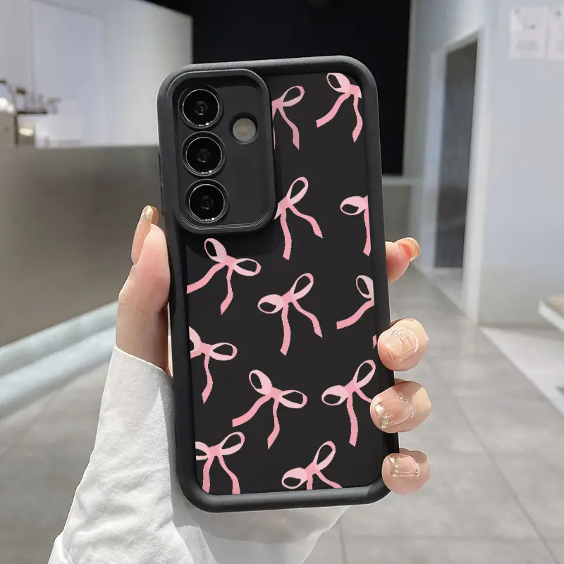 Pink Bowknot Pattern TPU Phone Case Compatible with Galaxy S23 Ultra S24 Plus S25 S22+ Shockproof Drop Protection Rugged Durable Silicone Cover Cellphone Protective Casing