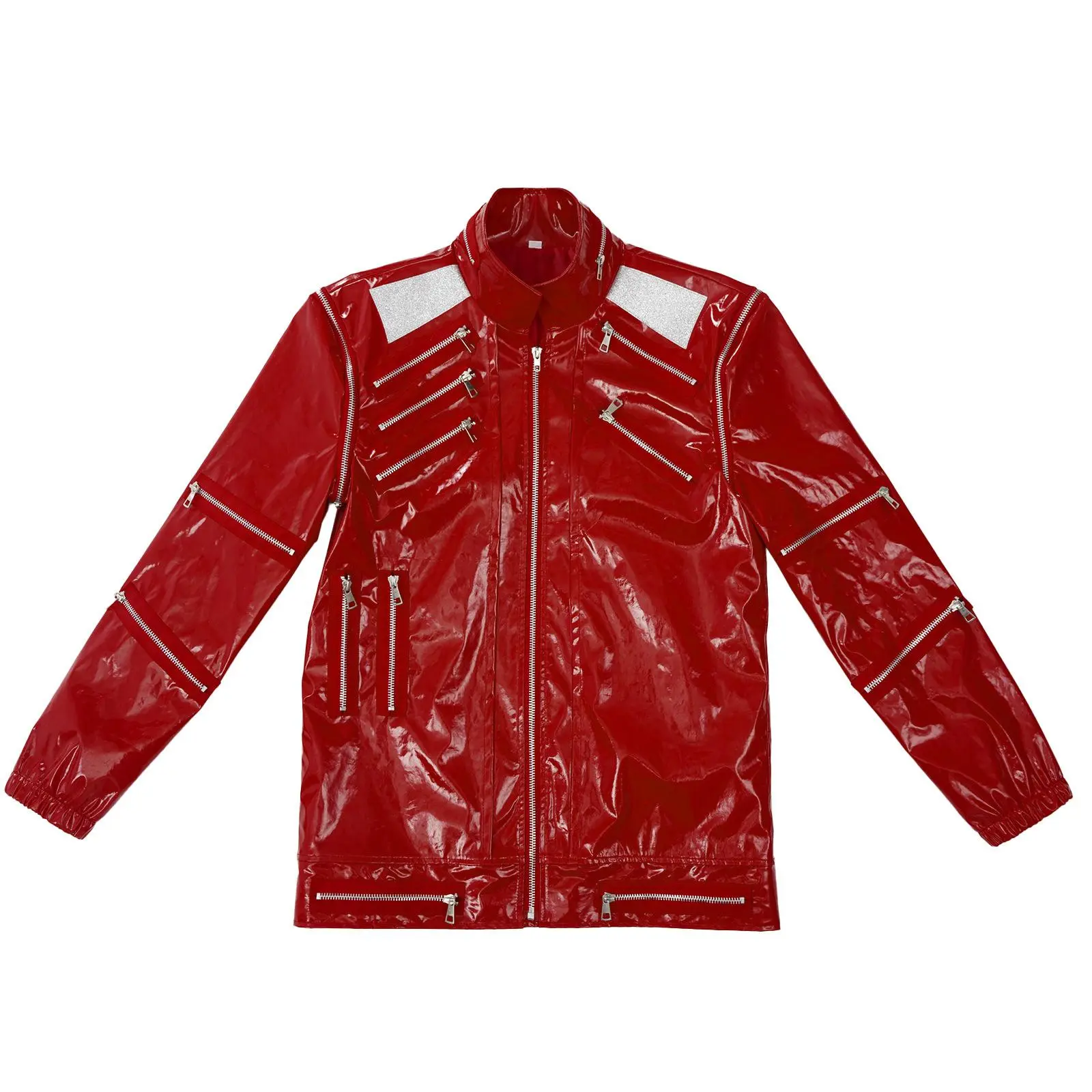 Red PU Leather Jacket Clothes - Halloween Cosplay Costume, Classic Dancewear Party Outfit with Unique Zipper Red PU Leather Jacket Clothes - Halloween Cosplay Costume, Classic Dancewear Party Outfit with Unique Zipper