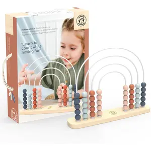Wooden Roller Abacus Toy, Colorful Beads, Develops Hand-Eye Coordination, Color Recognition & Creativity, Smooth Sliding on Stainless Steel Rods, Non-Toxic Paint, Ideal for Kids