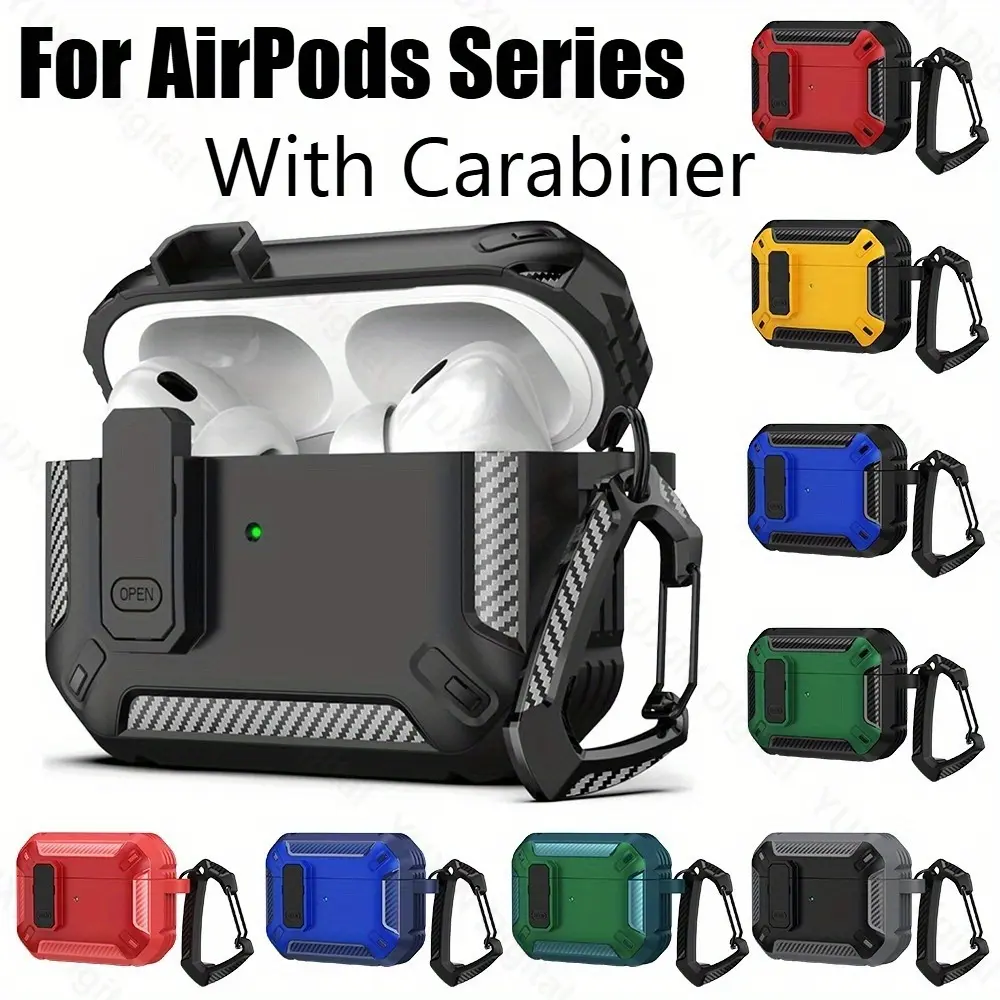 Fiber Texture Earphone Case with Portability for Airpods 1/2/3/4/Pro/Pro 2 Compatible Fit Shockproof Protective Case with Keychain, Clip and Cleaning Kit Protection