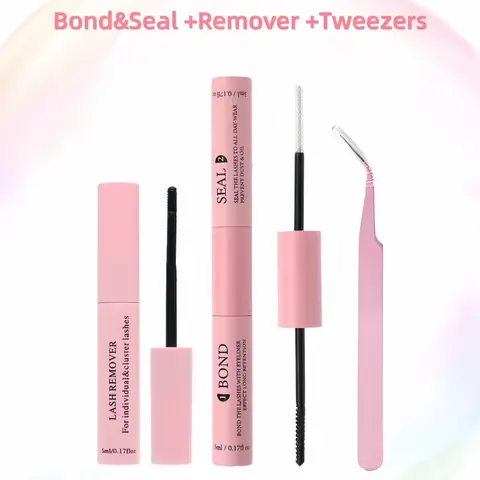 Eyelash Bond and Seal & Glue Remover & Tweezers Kit, 1 Set Waterproof Cluster Lash Glue, Eye Makeup Tool for Women & Girls, Eyelash Enhancing Eyelash Tools, Cosmetic, Eyelash Extension, Eyelash Fixer, Baby Pink