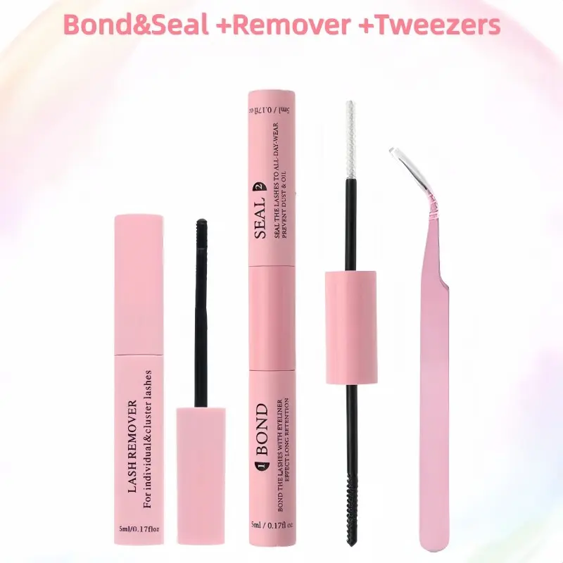 Eyelash Bond and Seal & Glue Remover & Tweezers Kit, 1 Set Waterproof Cluster Lash Glue, Eye Makeup Tool for Women & Girls, Eyelash Enhancing Eyelash Tools, Cosmetic, Eyelash Extension, Eyelash Fixer, Baby Pink