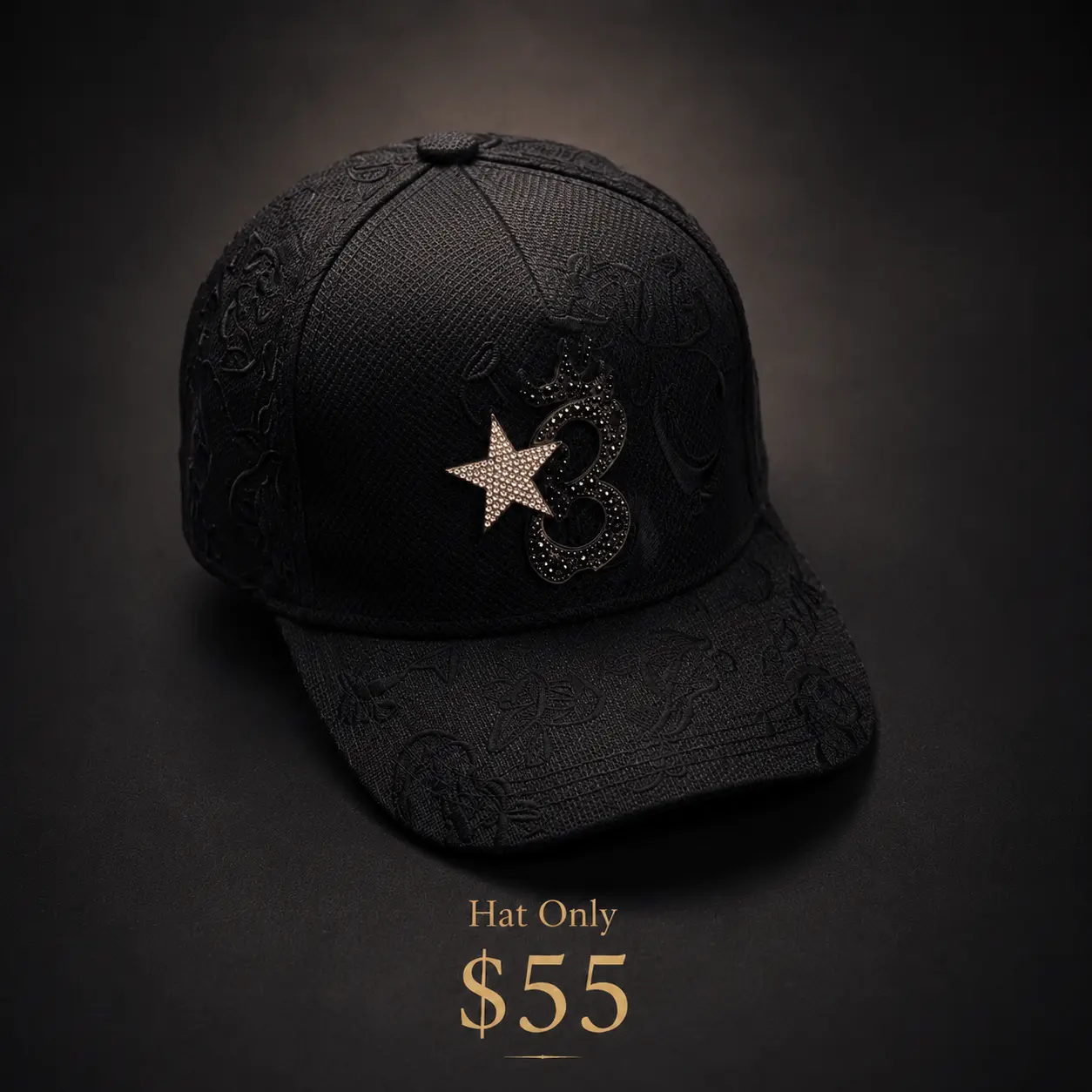 Black Rhinestone Crown Star Embroidered Cap, Luxury Streetwear Baseball Hat, Adjustable Everyday Streetwear Headwear