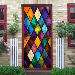 2pcs Stained Glass Pattern Diamond Wall Stickers Self Adhesive Home Decor Decals Removable Waterproof PVC Art for Living Room BedroomDoor Window DIY Geometric Decorative Stickers