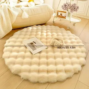 luxurious soft imitation rabbit fur round floor mat, cream colored velvet carpet for living room, polyester, non-slip comfortable carpet Modern Shaggy Rug Fluffy Rug