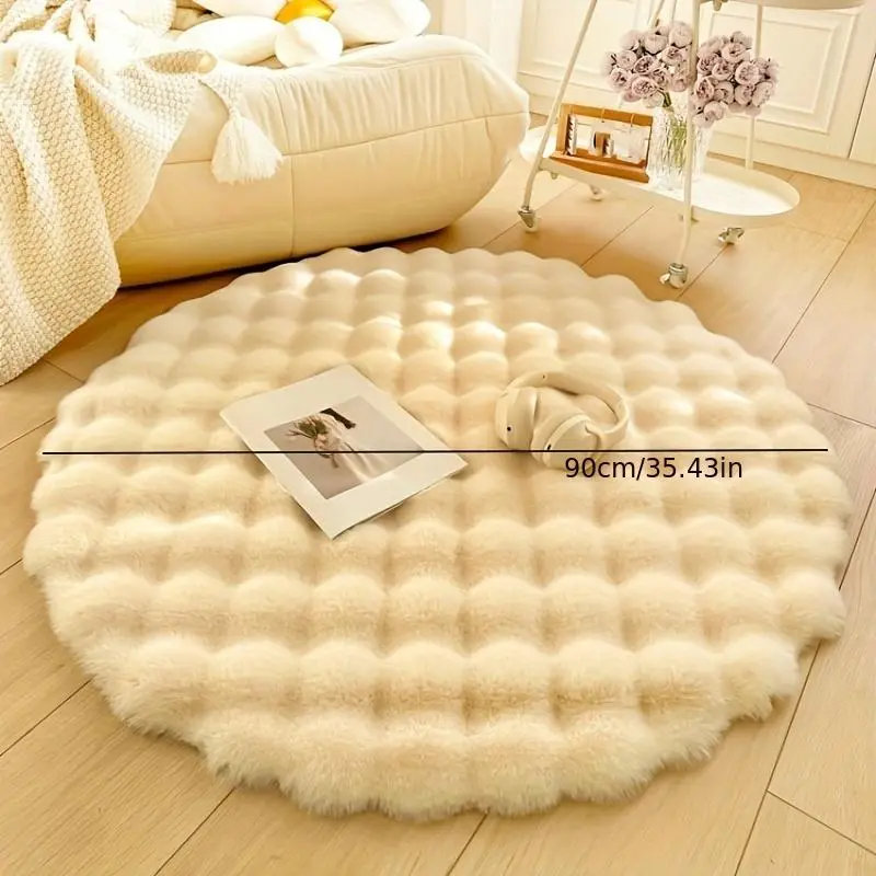 luxurious soft imitation rabbit fur round floor mat, cream colored velvet carpet for living room, polyester, non-slip comfortable carpet Modern Shaggy Rug Fluffy Rug Decorative Area Rug Boho Rug Bohemian Style Rugs