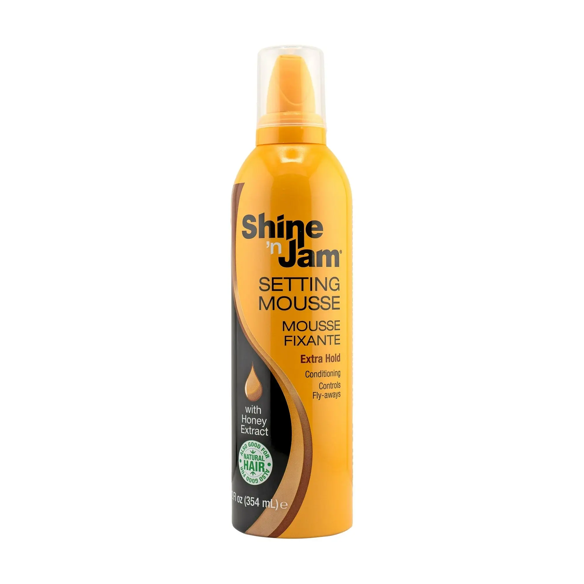 Ampro Shine N' Jam Honey Haircare Setting Mousse - Unisex 12oz (354ml) Bottle, Extra Hold, Deep Moisture, Flyaway Control, Thermal Styling Support, Wheat Germ, Vitamin B5, Avocado, Castor Oils, Unscented, Anti-Hair Loss, Hair Health-Boosting, Braided Styl