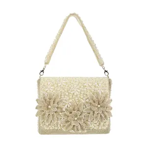 Diana Ivory Pearl Beaded Floral Bridal Clutch