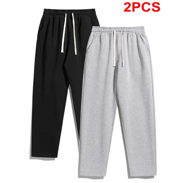 2-Piece Men's Solid Fashion Sweatpants, VersatileYear-Round Wear, ldeal for Autumn and Winter Sports Bottoms pantalones para hombre