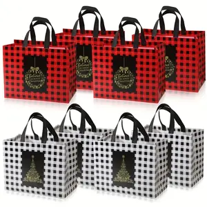 8-Pack Large Reusable Christmas Gift Bags with Handles, Durable Non-Woven Holiday Tote Bags for Grocery & Gifts, Party Gift Packs, 12.6"x9.8"x17"