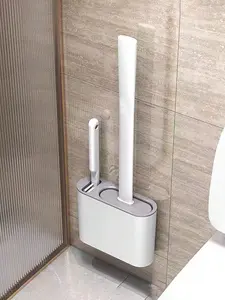 Silicone Soft Toilet Brushes Set - 1 Set of 2 Toilet Brushes & Sealed Toilet Seat Box with Wall-Mounted Design