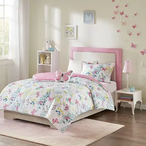 REGENCY HEIGHTS Imogen Printed Butterfly Comforter Set with Pink Color for Twin Bedding Includes 2 Shams & Decorative Pillow Soft Microfiber Hypoallergenic Filling Machine Washable