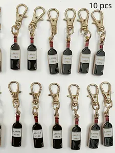 10pcs Wine Glass Keychains, Perfect for Backpacks, Wallets, Shoes, Car Keys, Christmas Gifts, Cute Cartoon Characters Design