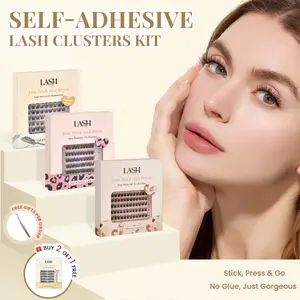 Lashterally Self-Adhesive Lash Clusters Kit | No Glue Needed, Easy Press-On & Removal, Salon-Quality Results, Individual Lash Clusters, 24+ Hour Hold, Beginner Friendly, 10mm/12mm/14mm, 90/120 Pc