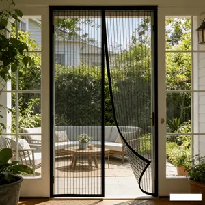 Easy Install Magnetic Screen Door Curtain, No Drilling Mosquito Blocker, Summer Mesh Door, Automatic Closure, Breathable Polyester Blend