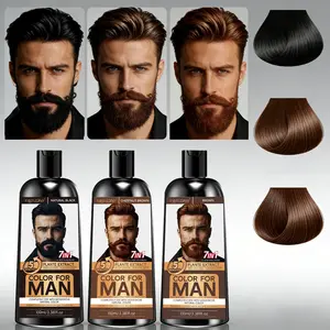 100ml Men's Beard & Hair Dye Shampoo | 7-in-1 Care | Plant-based | 5min Coloring | Dual-use | Natural Gray Coverage | 3 Shades | Easy to Use & Rinse | Even Long-lasting Color | Smooth Elastic Hair | Haircare
