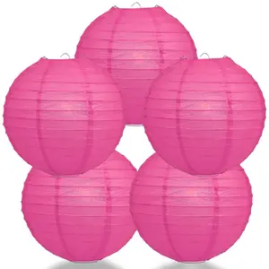 5-Pack 8 Inch Fuchsia / Hot Pink Parallel Ribbing Round Paper Lantern