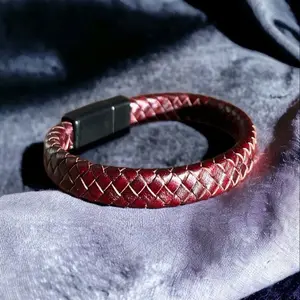 Crimson Phantom Handmade Woven Leather Bracelet with Magnetic Clasp for Men and Women